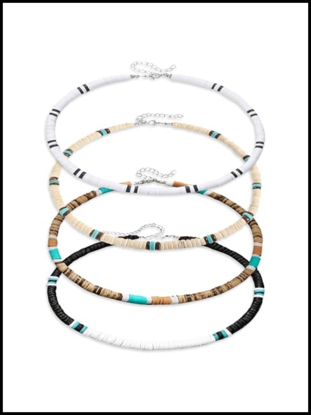 4 Pack Puka Shell Choker Necklaces Coconut Bead Beach Surfer Jewelry Set